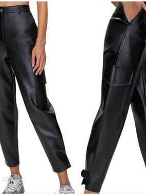 Aritzia Black Faux Leather Cropped Cargo Pants